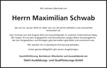 Traueranzeige von Max Schwab von Der Bote