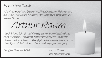 Traueranzeige von Arthur Raum von Pegnitz-Zeitung