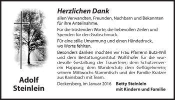 Traueranzeige von Adolf Steinlein von Hersbrucker Zeitung