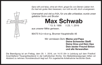 Traueranzeige von Max Schwab von Der Bote