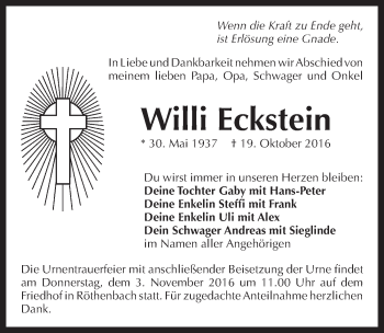 Traueranzeige von Willi Eckstein von Pegnitz-Zeitung