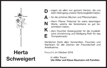 Traueranzeige von Herta Schweigert von Der Bote