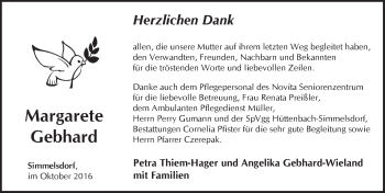 Traueranzeige von Margarete Gebhard von Pegnitz-Zeitung