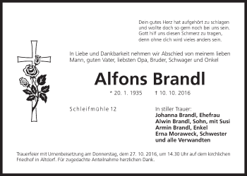 Traueranzeige von Alfons Brandl von Der Bote