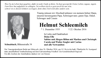 Traueranzeige von Helmut Schleemilch von Pegnitz-Zeitung