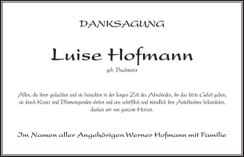 Traueranzeige von Luise Hofmann von Pegnitz-Zeitung