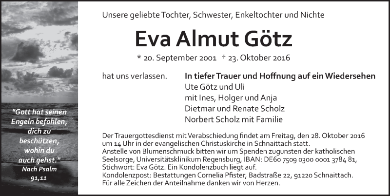 Traueranzeige für Eva Götz vom 26.10.2016 aus Pegnitz-Zeitung