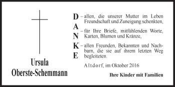 Traueranzeige von Ursula Oberste-Schemmann von Der Bote