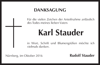 Traueranzeige von Karl Stauder von Pegnitz-Zeitung