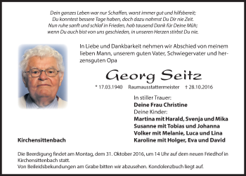 Traueranzeige von Georg Seitz von Hersbrucker Zeitung
