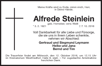 Traueranzeige von Alfrede Steinlein von Der Bote