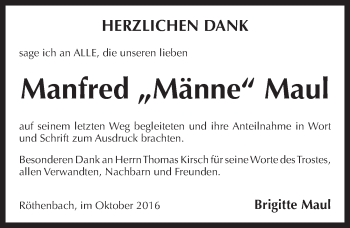 Traueranzeige von Manfred Maul von Pegnitz-Zeitung