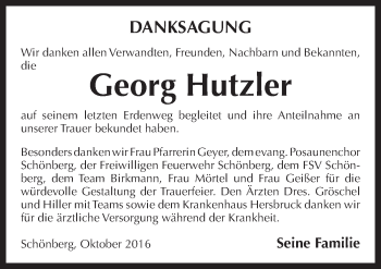 Traueranzeige von Georg Hutzler von Pegnitz-Zeitung