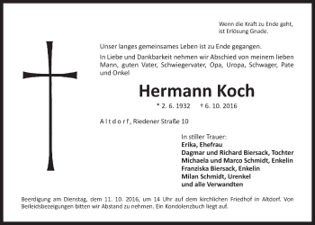 Traueranzeige von Hermann Koch von Der Bote