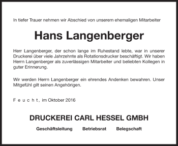 Traueranzeige von Hans Langenberger von Der Bote