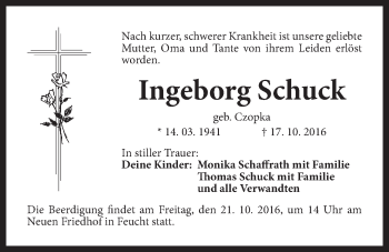 Traueranzeige von Ingeborg Schuck von Der Bote