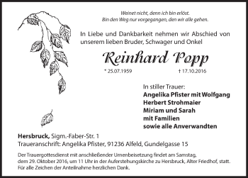 Traueranzeige von Reinhard Popp von Hersbrucker Zeitung