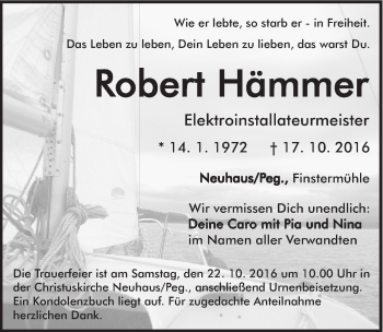 Traueranzeige von Robert Hämmer von Hersbrucker Zeitung