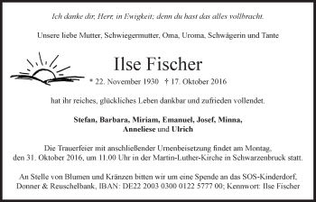Traueranzeige von Ilse Fischer von Der Bote