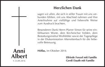Traueranzeige von Anni Albert von Hersbrucker Zeitung