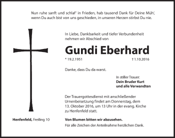 Traueranzeige von Gundi Eberhard von Hersbrucker Zeitung