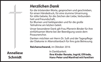 Traueranzeige von Anneliese Schmidt von Hersbrucker Zeitung
