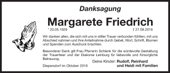 Traueranzeige von Margarete Friedrich von Pegnitz-Zeitung