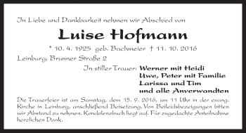 Traueranzeige von Luise Hofmann von Der Bote