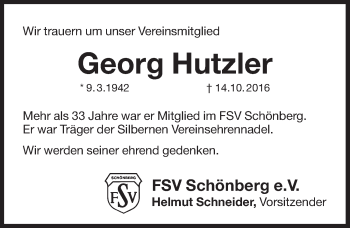 Traueranzeige von Georg Hutzler von Pegnitz-Zeitung