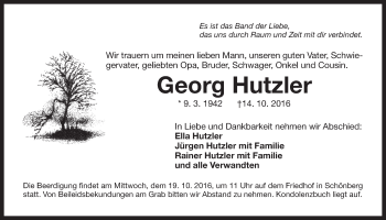 Traueranzeige von Georg Hutzler von Der Bote