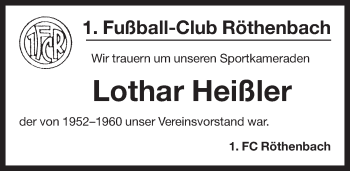 Traueranzeige von Lothar Heißler von Pegnitz-Zeitung