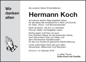 Traueranzeige von Hermann Koch von Der Bote