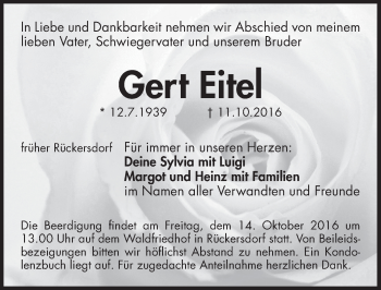 Traueranzeige von Gert Eitel von Pegnitz-Zeitung