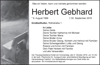 Traueranzeige von Herbert Gebhard von Pegnitz-Zeitung