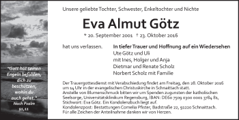 Traueranzeige von Eva Götz von Pegnitz-Zeitung