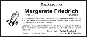 Traueranzeige von Margarete Friedrich von Der Bote