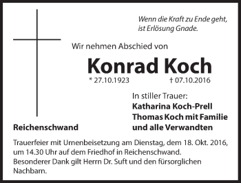 Traueranzeige von Konrad Koch von Hersbrucker Zeitung