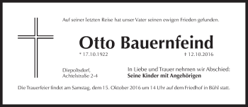 Traueranzeige von Otto Bauernfeind von Pegnitz-Zeitung