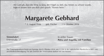 Traueranzeige von Margarete Gebhard von Pegnitz-Zeitung