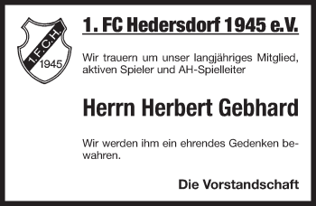 Traueranzeige von Herbert Gebhard von Pegnitz-Zeitung