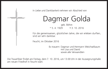Traueranzeige von Dagmar Golda von Der Bote