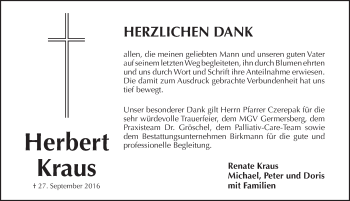 Traueranzeige von Herbert Kraus von Pegnitz-Zeitung