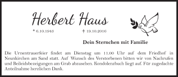 Traueranzeige von Herbert Haus von Pegnitz-Zeitung