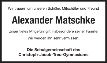 Traueranzeige von Alexander Matschke von Pegnitz-Zeitung