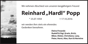 Traueranzeige von Reinhard Popp von Hersbrucker Zeitung