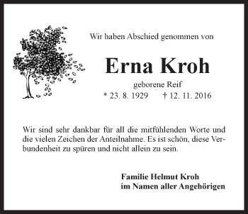 Traueranzeige von Erna Kroh von Der Bote