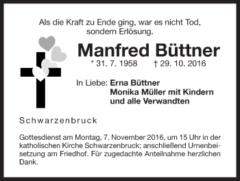 Traueranzeige von Manfred Büttner von Der Bote