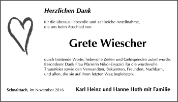 Traueranzeige von Grete Wiescher von Pegnitz-Zeitung