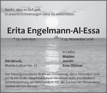 Traueranzeige von Erita Engelmann-Al-Essa von Hersbrucker Zeitung