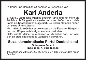 Traueranzeige von Karl Anderla von Der Bote